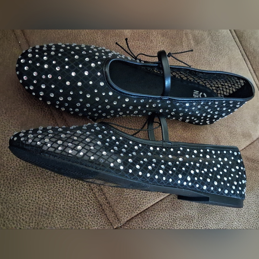 Madden NYC Black Studded Mesh Flats Size 9